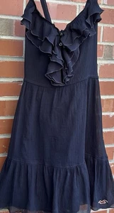 Hollister Damen Neckholder Kleid Rüschen V-Ausschnitt Navy Gr. M Fairy Whimsygoth - Bild 1 von 7