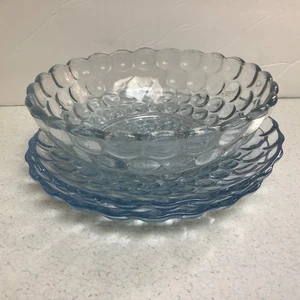 Anchor Hocking Blue Depression Bubble Glas kleine Beerenschale und 2 Untertassen - Bild 1 von 2