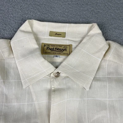 Vintage Paul Stuart Shirt Men XL Beige Windowpane Check Linen Made in Italy - Image 1 of 4