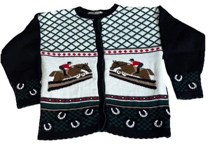 Ropa de granja Niñas Suéter Cárdigan Caballo Ecuestre Salto Talla L 14 Hermoso - Imagen 1 de 14