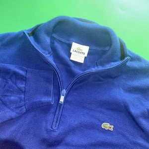 Lacoste maglione uomo blu felpa maniche lunghe taglia 5 1/4 zip finto colletto - Foto 1 di 6