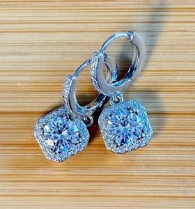 9.00 Ct Certified Round Cut White Diamond Solitaire Dangler Earrings,925 Silver - Picture 1 of 8