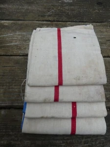 4 Torchons anciens lin bande rouge bandes polychromes salissures de stockage 72X - Photo 1/4