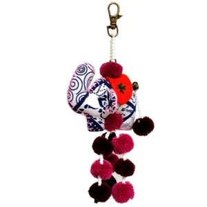 Handmade Elephant Keychain with Pom-Poms – Colorful Fabric Bag Charm - Picture 1 of 4