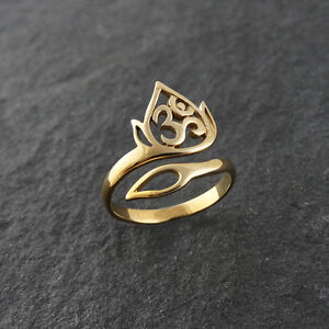 Natural Bronze Lotus & Om Ring - Adjustable Sz 7-10 NEW Namaste Yoga Jewelry Ohm