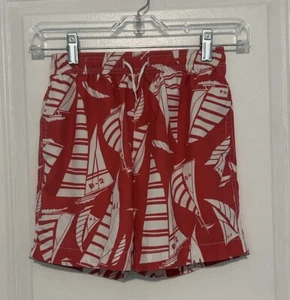 J CREW CREWCUTS BOYS SWIM TRUNKS RED/WHITE SAILBOATS KIDS SIZE 8 - Picture 1 of 5