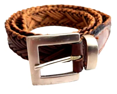 Linea Pelle Collection Leather Belt Women's L Brown Metallic Woven Brass Buckle  - Image 1 of 4