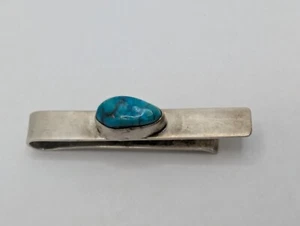 By Elias ( Elias Martinez 1924-2005) Sterling Silver 925 Turquoise Tie Clip Bar - Picture 1 of 6