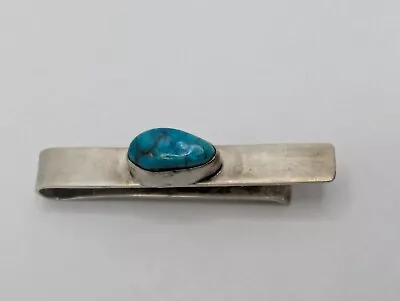 By Elias ( Elias Martinez 1924-2005)  Sterling Silver 925 Turquoise Tie Clip Bar - Image 1 of 4