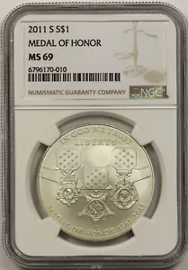 2011-S Medal of Honor $1 NGC MS 69 Modern Commemorative Silver Dollar - Picture 1 of 4