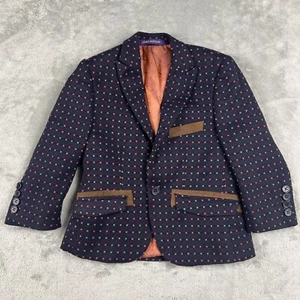 James Morgan Blazer Jacket Boys Size 4 Dotted Navy Blue Lined Elbow Patches Kids - Picture 1 of 8