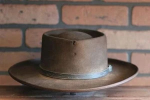 NEW Retro Pork Pie Hat Wool Felt Jazz Hat Wide Brim Flat Top Men's Fedora - Picture 1 of 13