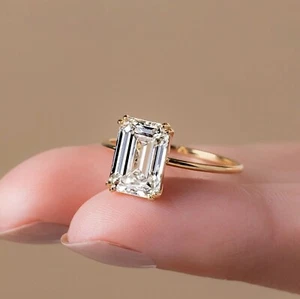 3.50 CTW Emerald Cut IGI F VS1 Lab Grown Diamond Engagement Ring 14K Yellow Gold - Picture 1 of 13