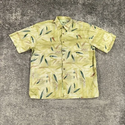 复古竹制 Cay 夏威夷衬衫男式 M 码黄色花卉印花棉草坪 — 第 1/4 张图片