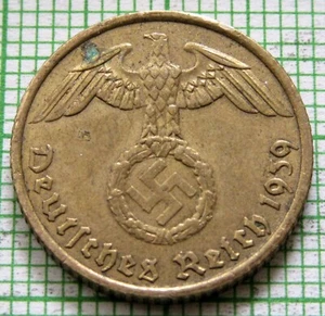 GERMANY THIRD REICH 1939 A 5 REICHSPFENNIG EAGLE HOLDING SWASTIKA UNC km# 91 - Picture 1 of 6