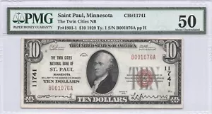 Twin Cities NB of St. Paul, MN $10.00 1929 PMG 50 Charter 11741 - Picture 1 of 2