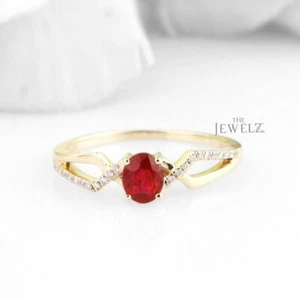 14K Gold VS/F-G Diamond-Ruby Gemstone Vintage Style Promise Ring - For Gifting - Picture 1 of 4