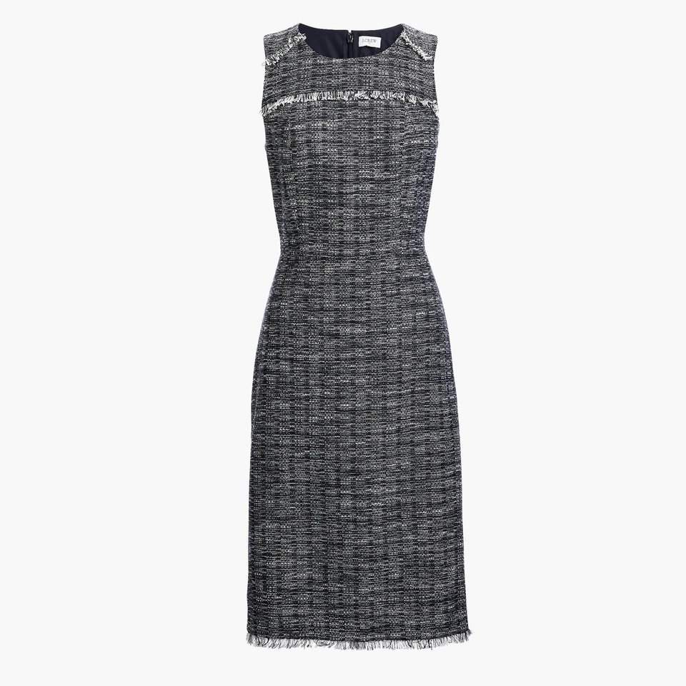 Vestido vaquero J Crew para mujer tweed con flecos sin mangas azul blanco talla 12 Foto 1 de 4
