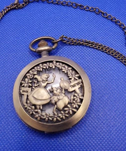 Disney Alice In Wonderland Pocket Watch Necklace White Rabbit Time Piece 18" - Picture 1 of 6