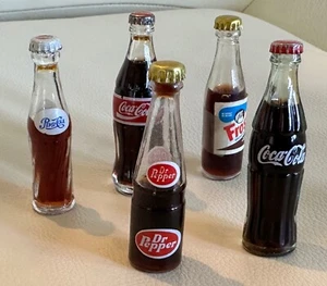5 MINI BOTTLES OF COLA DRINKS  3" TALL - Picture 1 of 3