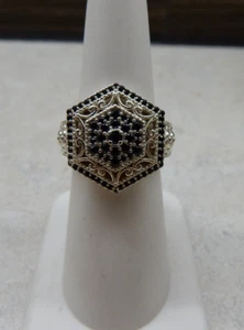 Size 6 Black Spinel Sterling Silver Cocktail Ring Genuine Stones - Picture 1 of 12