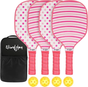 Wood Pickle Paddles Set of 4 with 4-40 Holes Pickleball Balls and Carry Bag, Woo - Picture 1 of 12