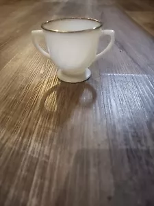 Feuerkönig Zuckerdose - weißes Milchglas mit Goldrand - Vintage - Bild 1 von 6