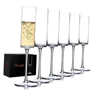 Crystal Champagne Flutes Set of 6 - Hand Blown Champagne Glasses With Long 6Pcs - Picture 1 of 7