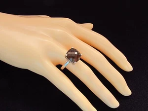 Sterling Silver Ring with Cushion Cut Smoky Quartz Gem, size N - Picture 1 of 2