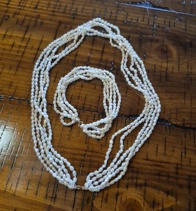 Vintage Freshwater Rice Pearls Necklace & Bracelet 14k Findings 5 Knotted Strand - Picture 1 of 20