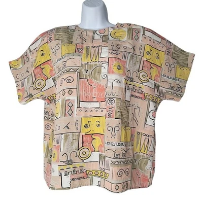 Blusa Retro Manga Corta Estampado Abstracto Ropa Deportiva Renacimiento De Colección L/XL Foto 1 de 4