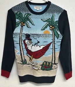 Snowman Novelty Christmas Sweater Mens Large Hammock Blue Palm Trees Knit - Picture 1 of 11