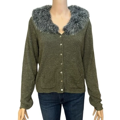 Cárdigan años 90 Amanda Smith Petites cuello piel sintética talla PL abotonado acanalado Foto 1 de 4