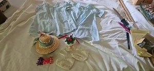 Lot Vintage Straw Doll Hat Silk Flowers Crochet Lace Silk Dresses Barretts NEW + - Picture 1 of 24
