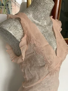 Vintage Sheer Peach 20s/30s Shift dress Embroidered Appliqué Silk Crepe - Picture 1 of 5