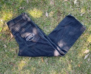 Vintage Avirex Jeans Men 34x30 Black Baggy Embroidered Y2K 90s Wide Leg Rap - Picture 1 of 11