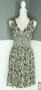 Express Beige/Black Crossover Top Smocked Empire Waist Sundress Size Small - Picture 1 of 4