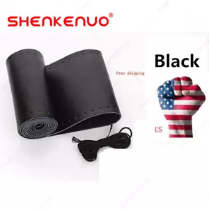 Black Genuine Leather Steering Wheel Cover Wrap Sew-on 38CM DIY Kit For All Car - Foto 1 di 12
