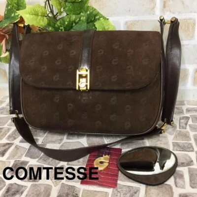 Bolso de Hombro Comtesse Gamuza Cuero Auténtico Marrón Mediano Mujeres de Japón Foto 1 de 4