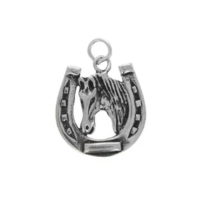 Sterling Silver Charm, Horseshoe Charm, Horse Face, 925, Lucky Horse, Genuine St - Picture 1 of 2