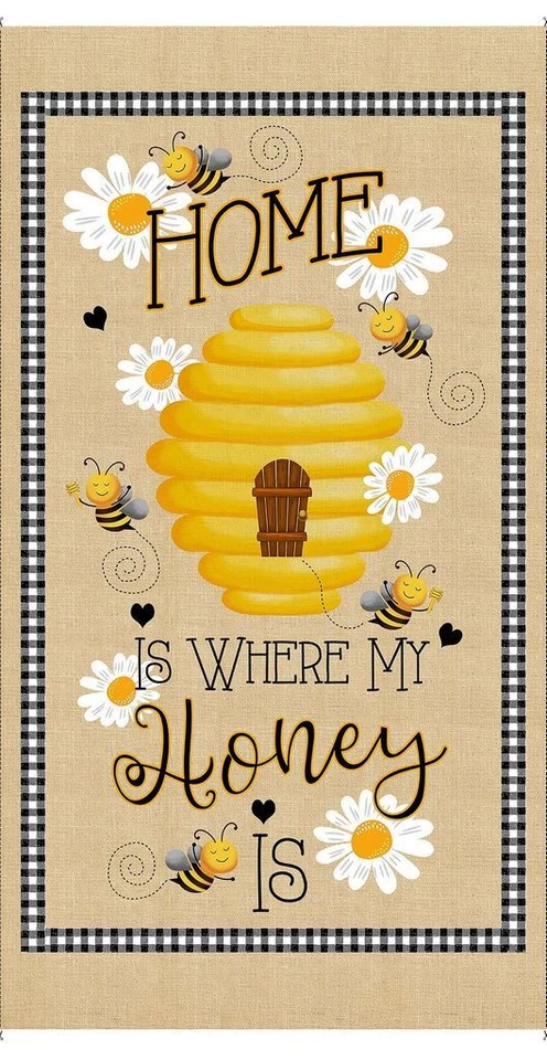 23" Fabric Panel | Timeless Treasures Home is Where Honey Is Bee Beehive Scene - Image 1 of 1