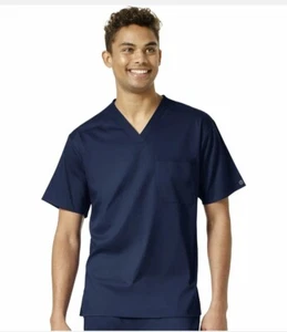 Wonder Wink Pro Scrubs Men's Size M Navy V-Neck Top 1 Pocket Stretch 6619 NEW WW - Picture 1 of 4