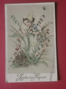 CPA Joyeuses Pâques - Enfants - Plantes - Lapin - Imagen 1 de 2