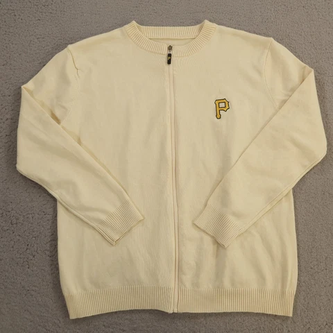 Pittsburgh Pirates Sweater Mens Extra Large Beige Cream Cotton PNC Logo Full Zip Cover