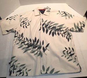 VINTAGE TOMMY JEANS ELFENBEIN MIT GRÜNEN BLÄTTERN 100 % SCHWERE BAUMWOLLE HAWAIIHEMD GR. XL - Bild 1 von 5
