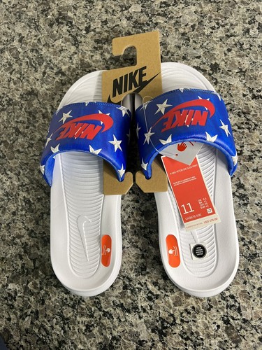 Sandali donna NIKE Victori One Royal Rosso bianco stampa stelle NUOVI taglia 11 slide