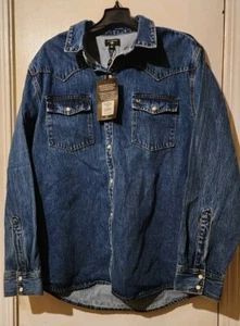 NWT True Religion Mens Heavy Denim Western Pearl Snap Shirt Distressed , Sz L - Picture 1 of 2