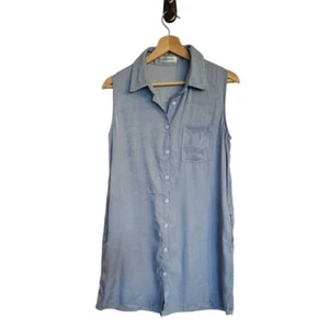 Camicia Donna Vestito Taglia Media Blu Tasche Senza Maniche Lunghezza Ginocchio - Foto 1 di 8