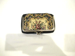 Black needlepoint lipstick case / cosmetic bag with mirror - Picture 1 of 6
