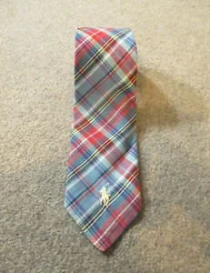 Vintage Polo Ralph Lauren Neck Tie Mens One Size Blue Tartan Plaid Made in USA - Picture 1 of 9